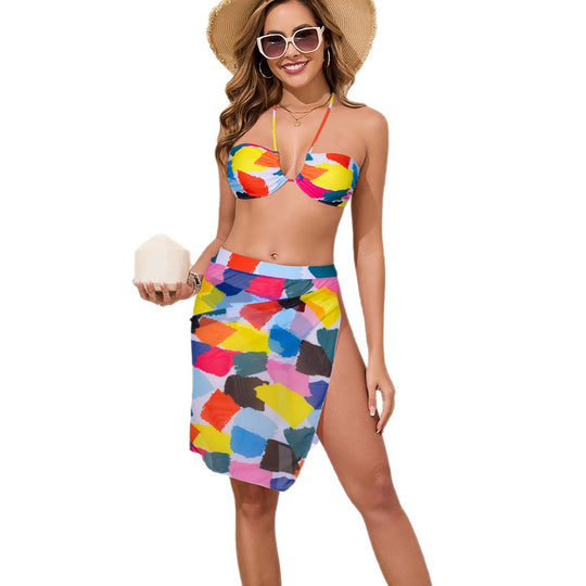 Damen Bunt bedrucktes Bikini-Set mit luftigem Überrock R&B