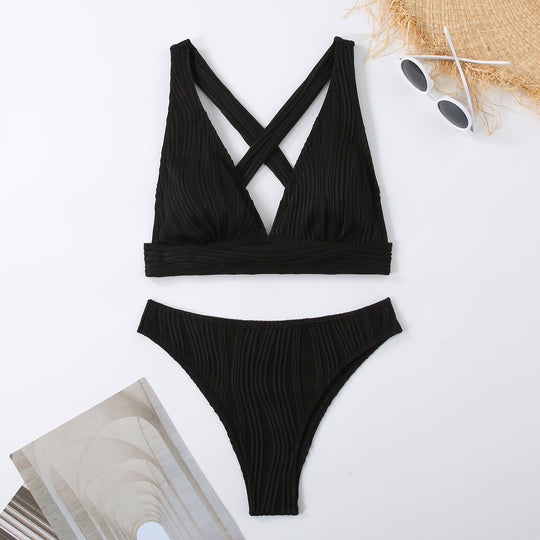 Damen Plissierter Bikini mit Cross-Back-Design R&B