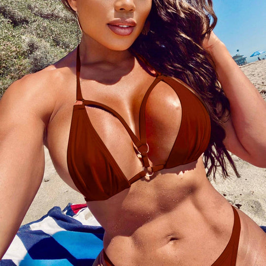 Damen Triangel-Bikini mit verstellbaren Trägern und dekorativen Details R&B