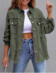 Damen Stylische Overshirt-Jacke mit fransigem Saum R&B