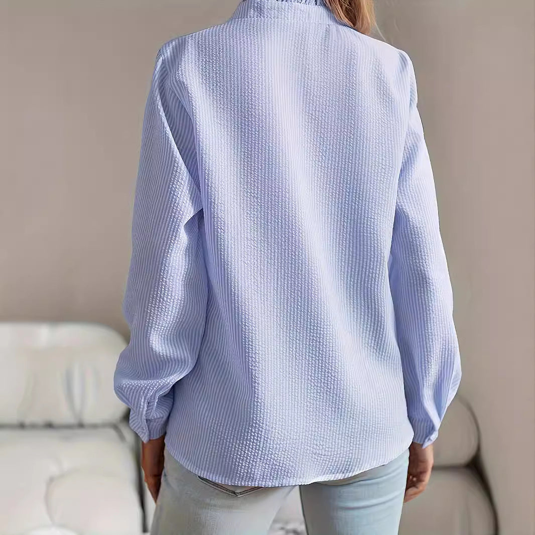 Damen elegante Hemdbluse mit Rüschendetails und strukturierter Oberfläche R&B