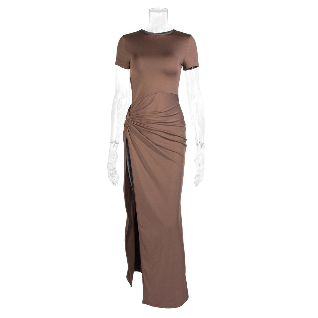 Damen Maxikleid mit seitlichem Schlitz und Knoteinsatz R&B