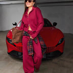 Damen nan gestricktes Loungewear-Zweiteiler mit kurzem Reißverschluss-Cardigan und weitem Highwaist-Hosenbein R&B