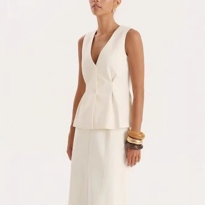 Damen elegante Bluse mit V-Ausschnitt und plissierten Details R&B