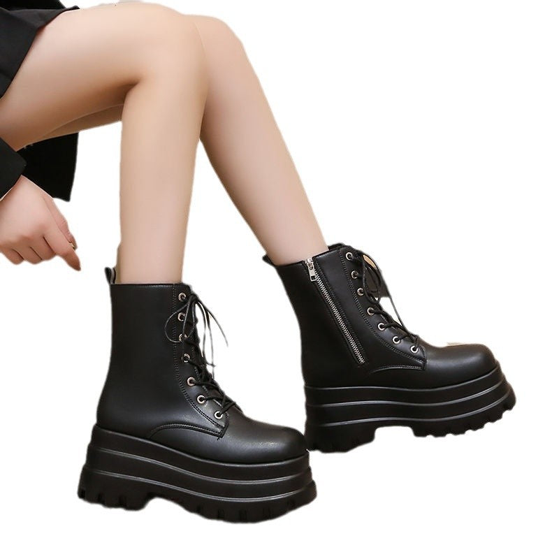 Damen Chunky-Stiefel mit trendiger Plateausohle und Schnürung R&B