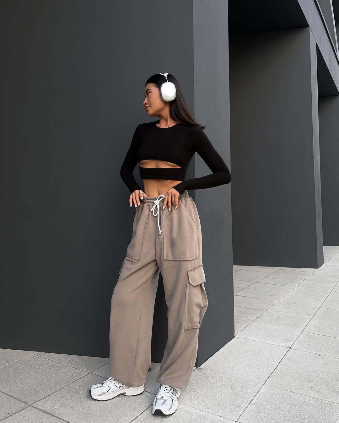 Damen lässige Cargo-Hosen mit elastischem Bund und praktischen Taschen R&B