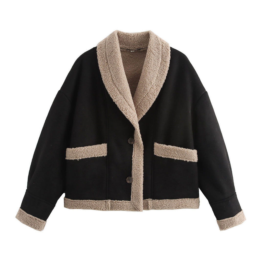 Damen Kuschelige Oversized-Jacke mit schickem Kragen und praktischen Taschen R&B