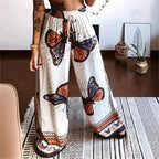 Damen Weite Palazzo-Hose mit buntem Schmetterlingsdruck und elastischem Bund R&B