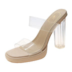 Damen transparente Plateau-Sandalen mit glänzendem Blockabsatz R&B