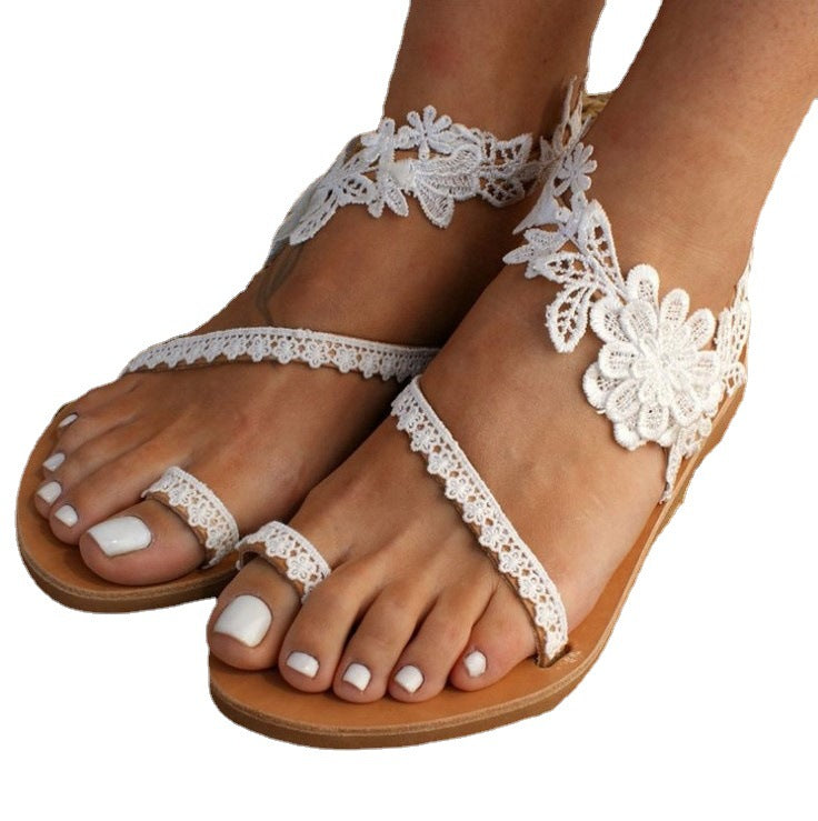 Damen Elegante Sandalen mit Floralen Spitzendetails und Verstellbaren Riemen R&B