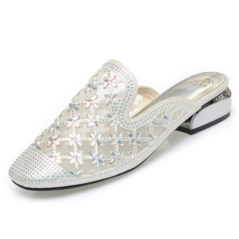Damen Elegante Slip-On Ballerinas mit funkelndem Strass und floraler Perforation R&B