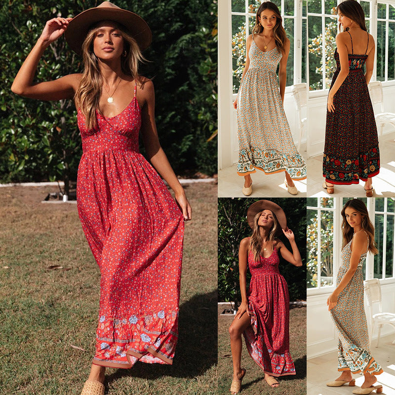 Damen Maxikleid mit Blumendruck und dekorativem Saum R&B