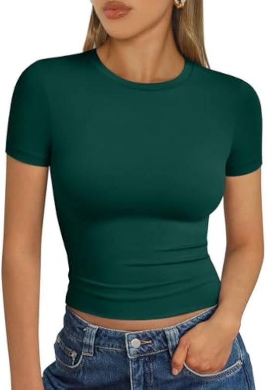 Damen figurbetontes Kurzarmshirt aus elastischem Material R&B