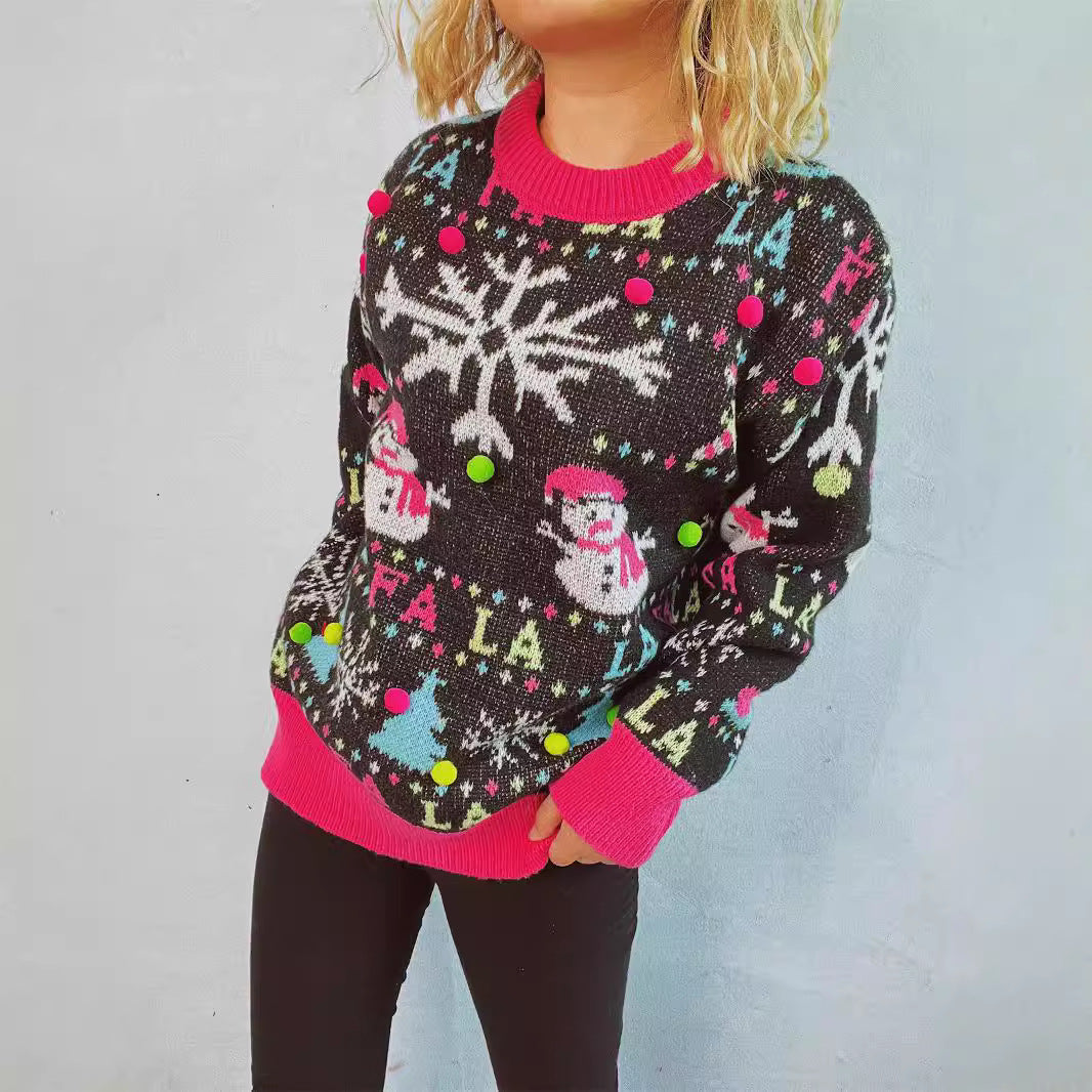 Damen weihnachtlicher Pullover mit bunten Applikationen und festlichem Design R&B