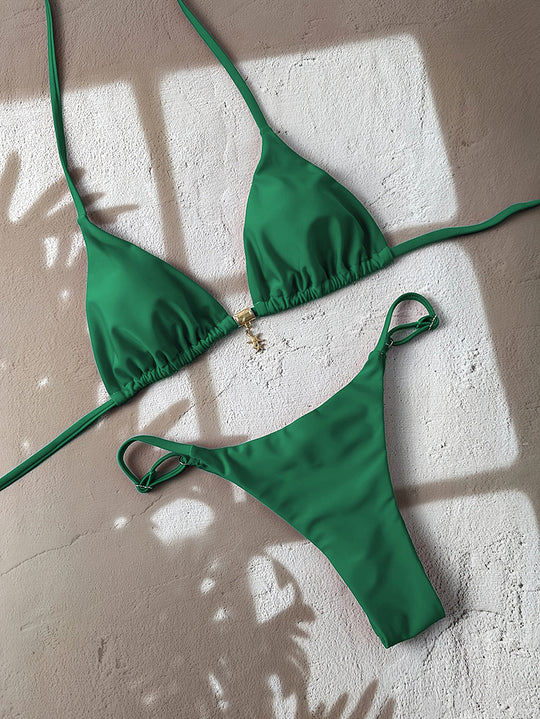 Damen Triangel-Bikini-Set mit verstellbaren Trägern und nahtlosem Design R&B