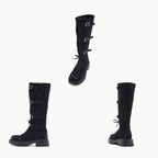 Damen Modische Overknee-Stiefel mit robustem Plateau und dekorativen Schnallen R&B