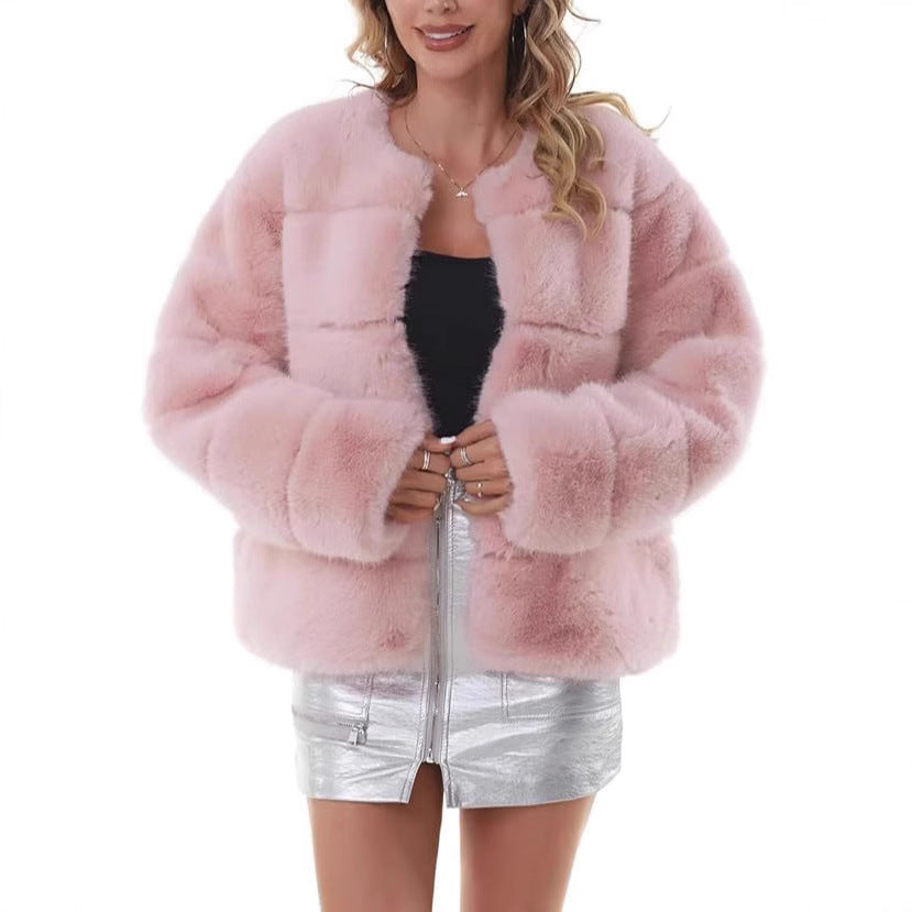 Damen Flauschige Kunstpelzjacke R&B