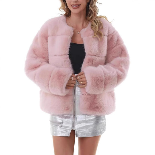 Damen Flauschige Kunstpelzjacke R&B