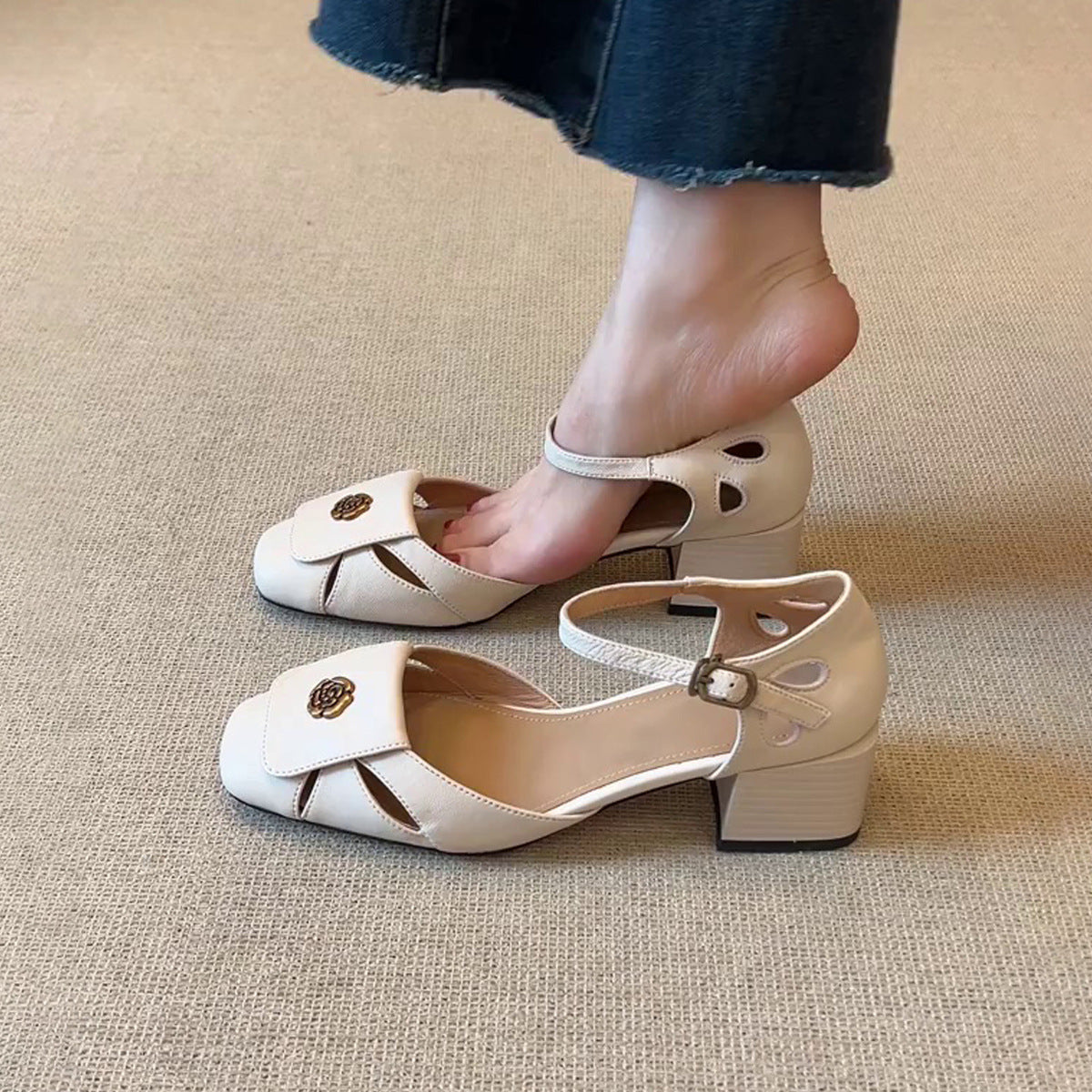 Damen Elegante Riemchen-Pumps mit floralem Dekor und komfortablem Blockabsatz R&B