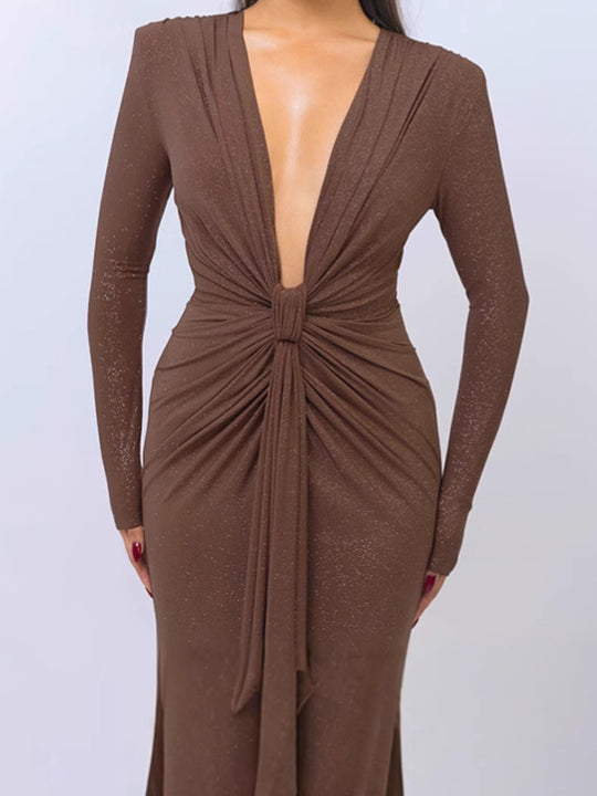 Damen Elegantes Wickelkleid mit tiefem V-Ausschnitt und figurbetontem Design R&B