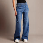 Damen Weit geschnittene High-Waist Jeans mit eleganten Falten R&B