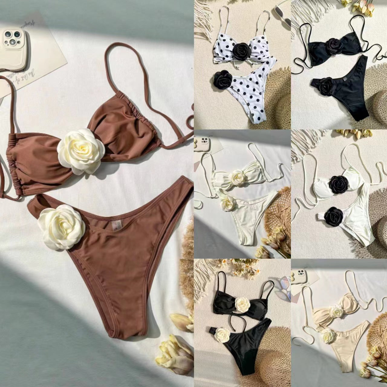 Damen Hochgeschlossener Bikini mit raffinierten Blumenapplikationen R&B