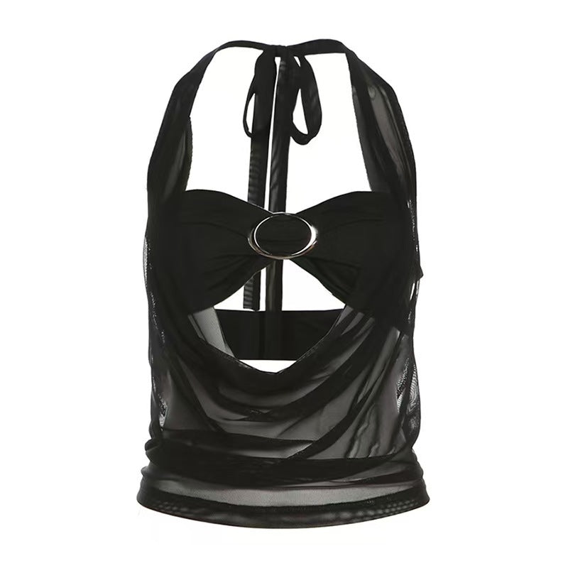 Damen Elegantes und figurbetontes Top mit tiefem Ausschnitt und schimmerndem Band R&B