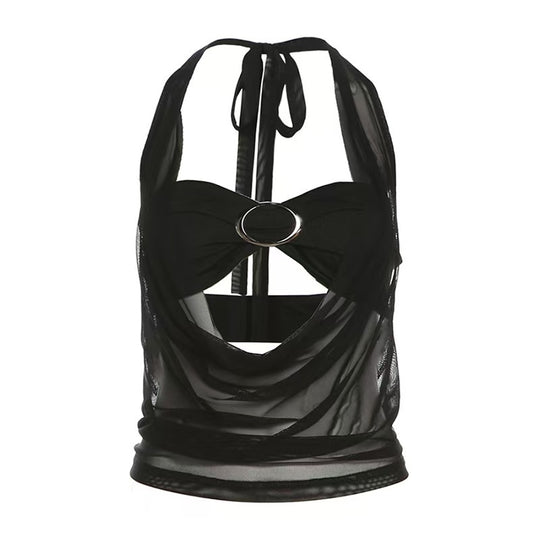 Damen Elegantes und figurbetontes Top mit tiefem Ausschnitt und schimmerndem Band R&B