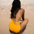 Damen Einteiliger Badeanzug mit asymmetrischem Design und transparenten Netzeinsätzen R&B