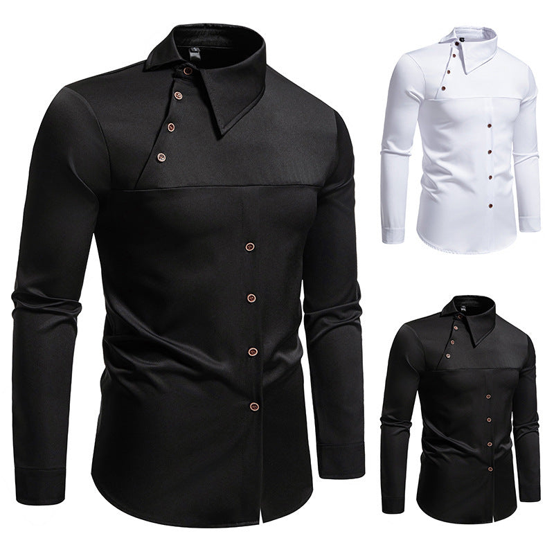 Herren modisches Hemd mit asymmetrischem Kragen und stilvollen Knopfdetails R&B