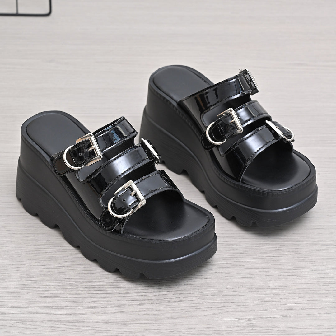 Damen Wedge-Pantoletten mit modischem Doppelriemen-Design und rutschfester Sohle R&B