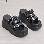 Damen Wedge-Pantoletten mit modischem Doppelriemen-Design und rutschfester Sohle R&B
