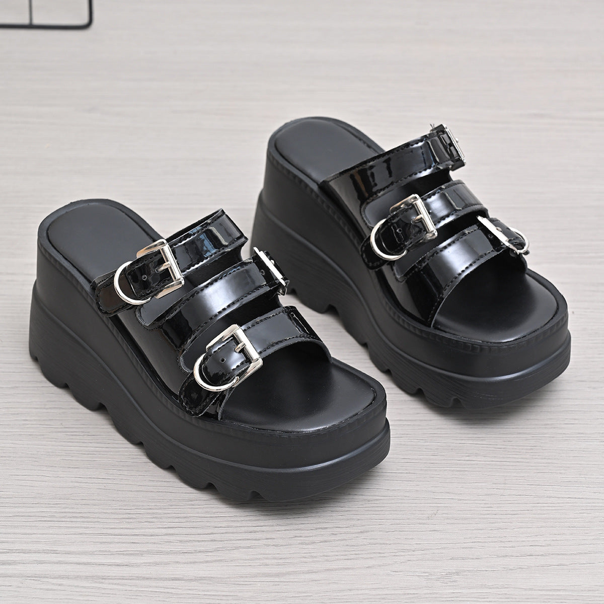 Damen Wedge-Pantoletten mit modischem Doppelriemen-Design und rutschfester Sohle R&B
