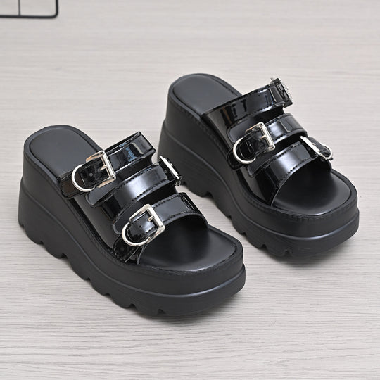 Damen Wedge-Pantoletten mit modischem Doppelriemen-Design und rutschfester Sohle R&B
