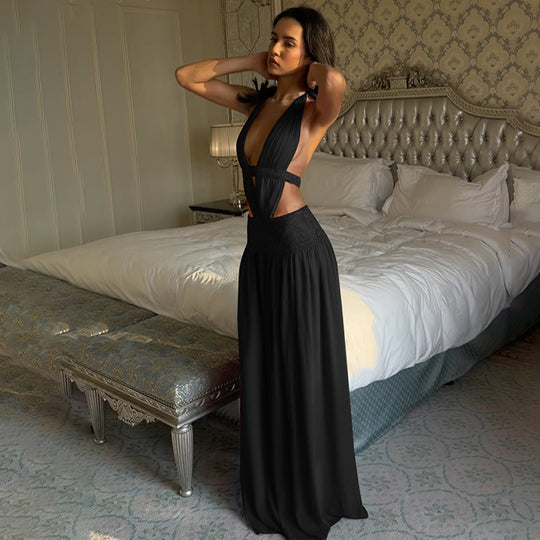 Damen Elegantes Abendkleid mit tiefem Ausschnitt und seitlichen Cut-Outs R&B