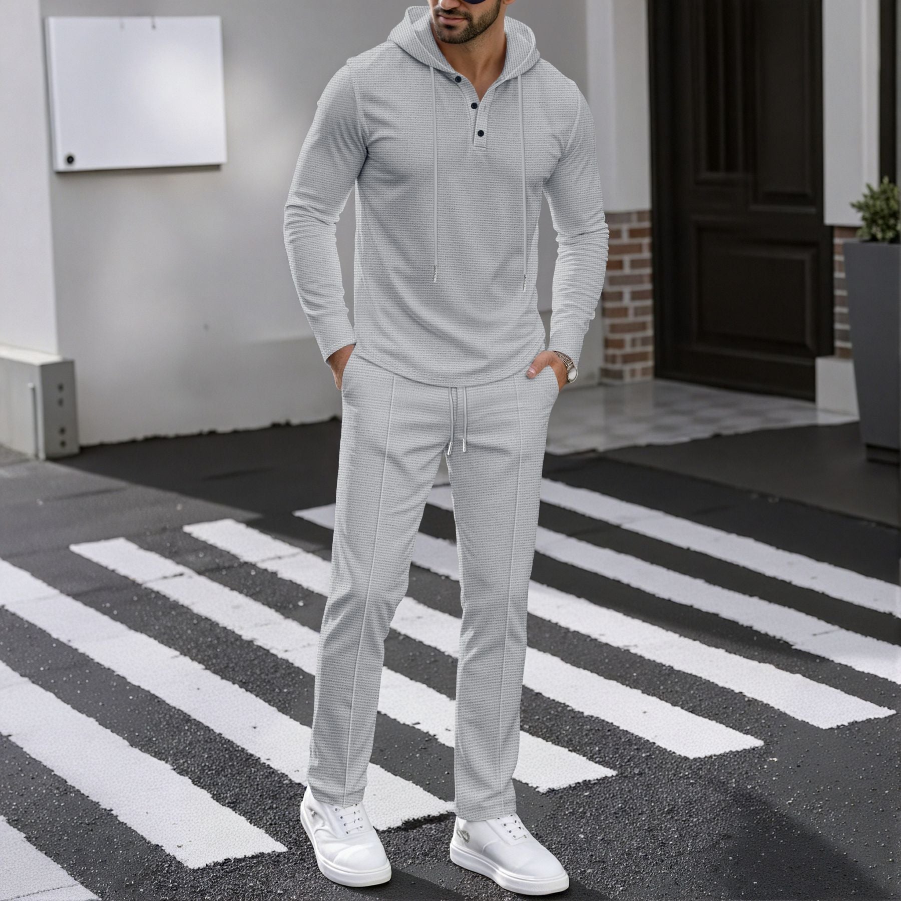 Herren Sportliches Zweiteiler Set mit atmungsaktivem Kapuzenoberteil und schlanker Jogginghose R&B