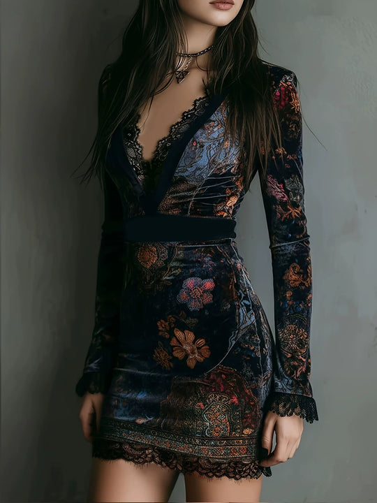 Damen Luxuriöse Taillierte-Silhouette Samt-Cocktailkleid