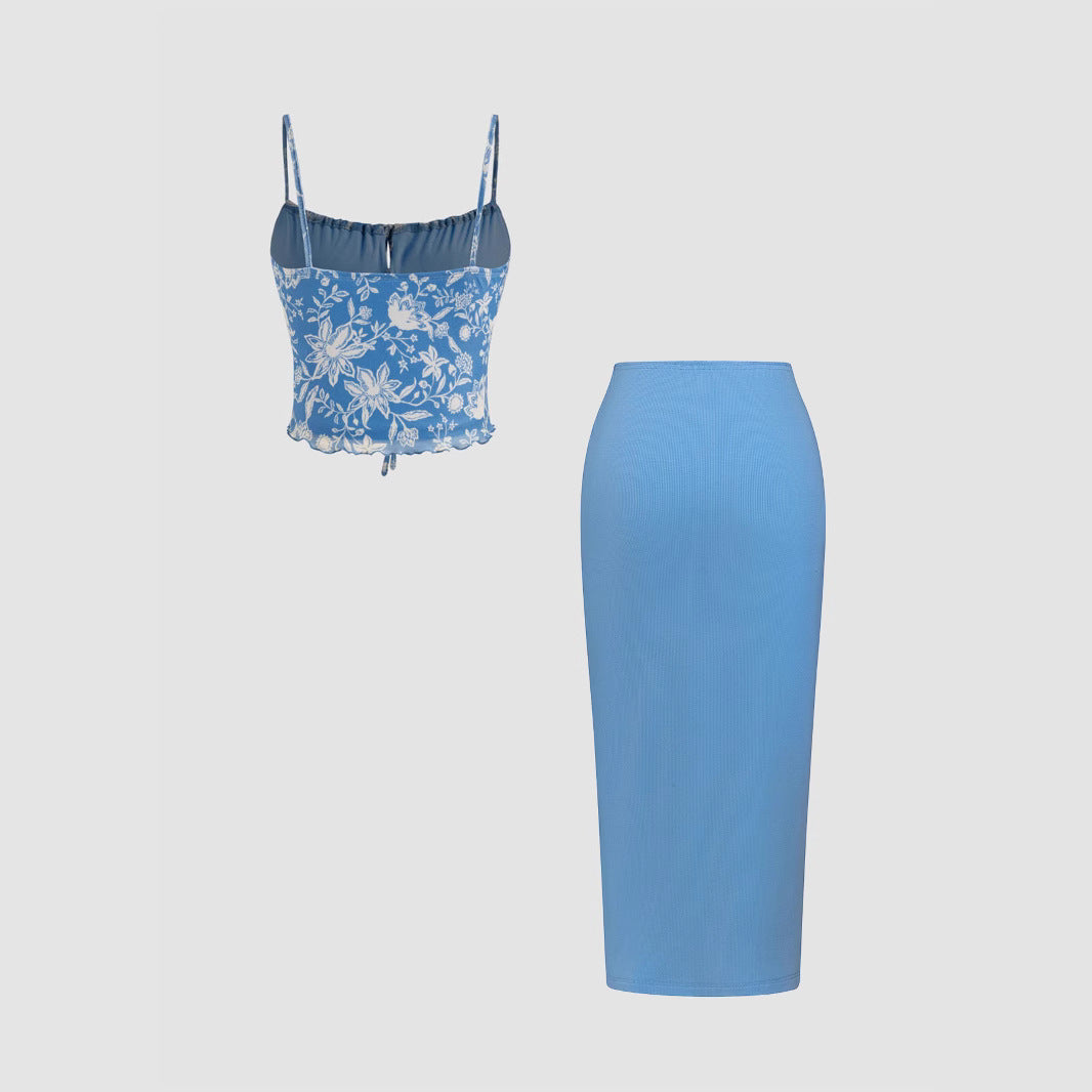 Damen Modisches Crop-Top und figurbetonte Midi-Rock Set R&B