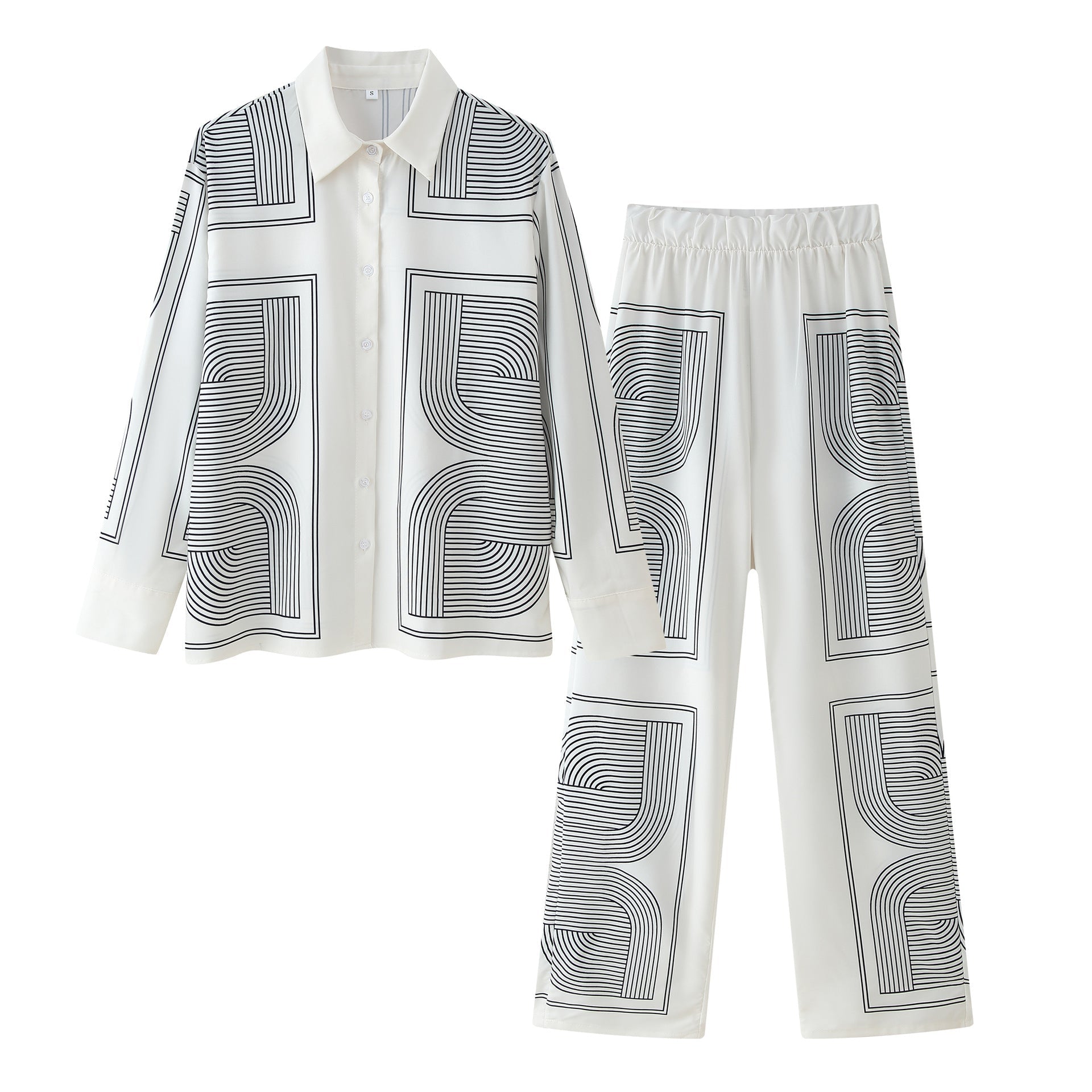 Damen Set aus lässigem Hemd und weiten Hosen im geometrischen Design R&B