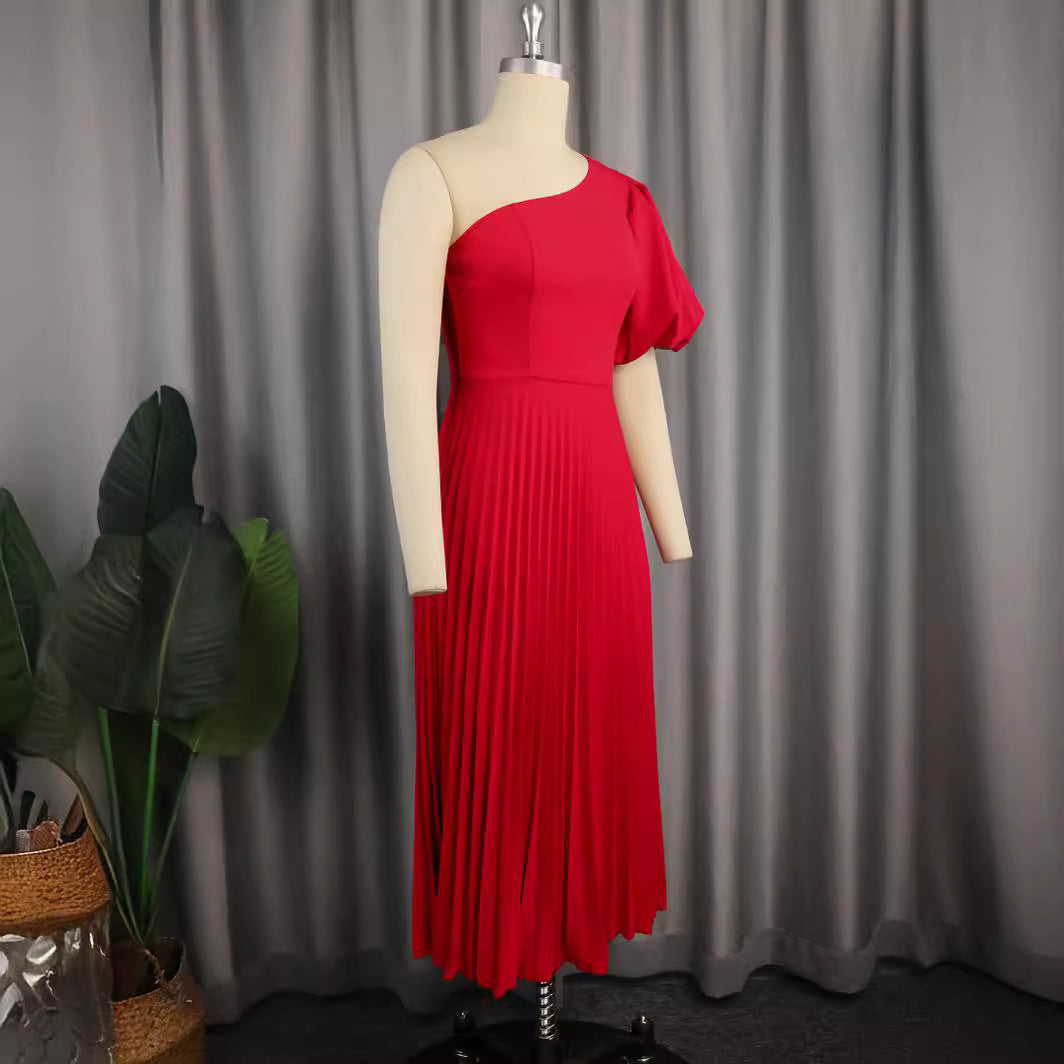 Damen Elegantes asymmetrisches Faltenkleid R&B