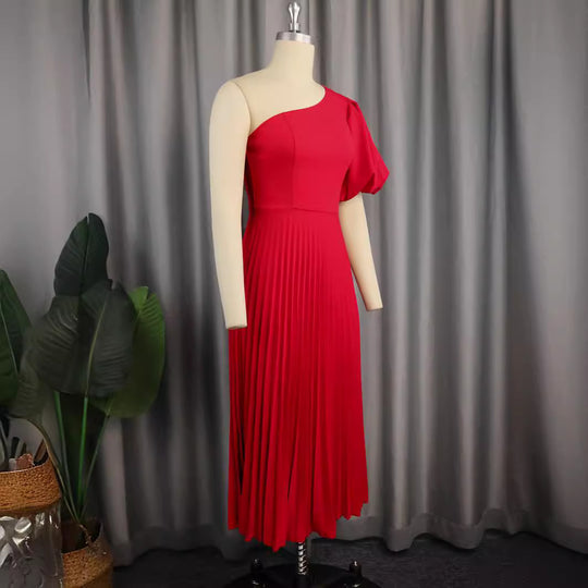 Damen Elegantes asymmetrisches Faltenkleid R&B