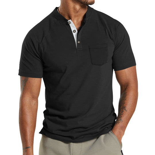 Herren Kurzarm-Henley-T-Shirt mit praktischer Brusttasche und modernem Kragen R&B