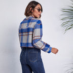 Damen Karierte Short-Jacke mit zwei aufgesetzten Taschen und Knopfdetails R&B