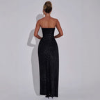 Damen Abendkleid im schulterfreien Stil mit hohem Schlitz und funkelndem Glitzereffekt R&B