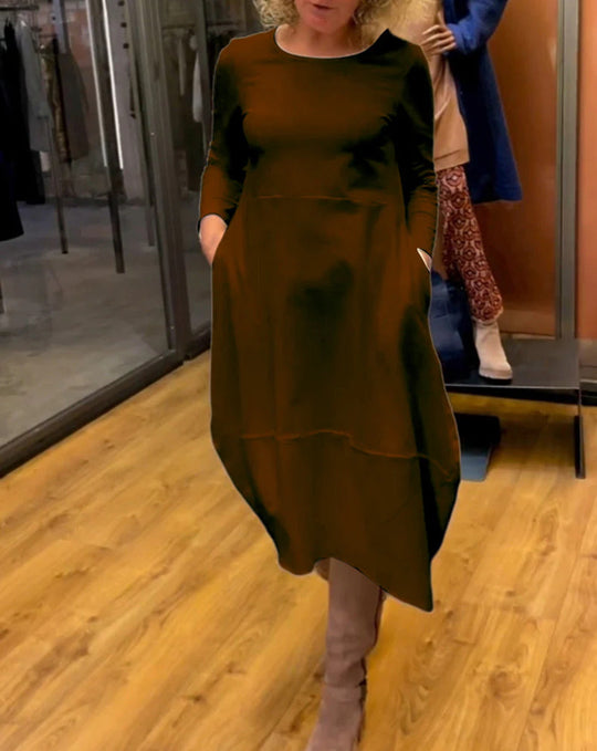 Damen nan asymmetrisches Ballonkleid mit dreiviertelärmeln, seitlichen Eingrifftaschen und fließendem Zipfelsaum R&B