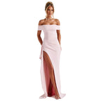 Damen Off-Shoulder Maxikleid mit elegantem Schlitz und figurformendem Schnitt R&B