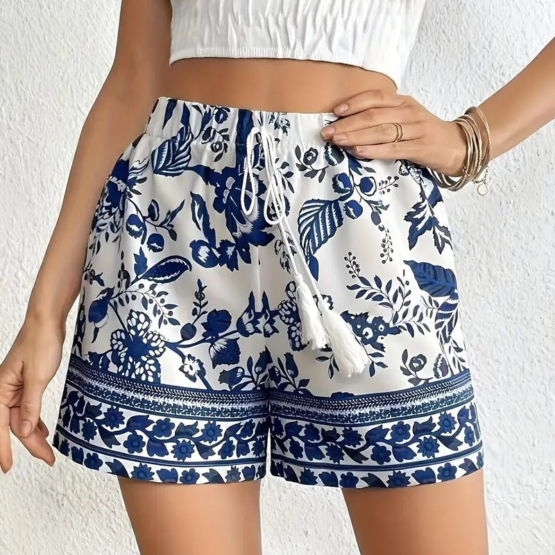 Damen Freizeitshorts mit floralem Muster und elastischem Bund R&B
