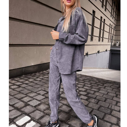 Damen bequeme Lounge-Set mit Knopfleiste und elastischen Bündchen R&B