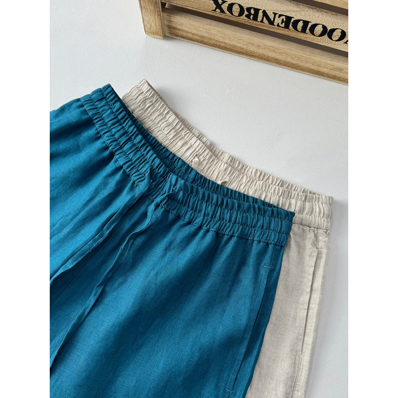 Damen lockere Leinenhose mit elastischem Bund und seitlichen Eingrifftaschen R&B