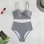 Damen Hochgeschnittener Karo-Bikini mit gepolstertem Oberteil
